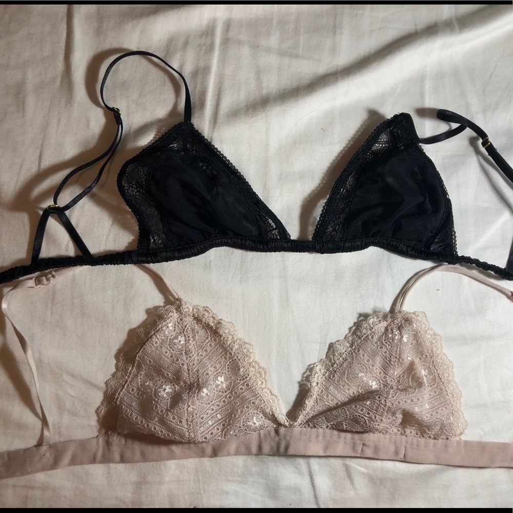 F21 Pink & Black lace bralette pair